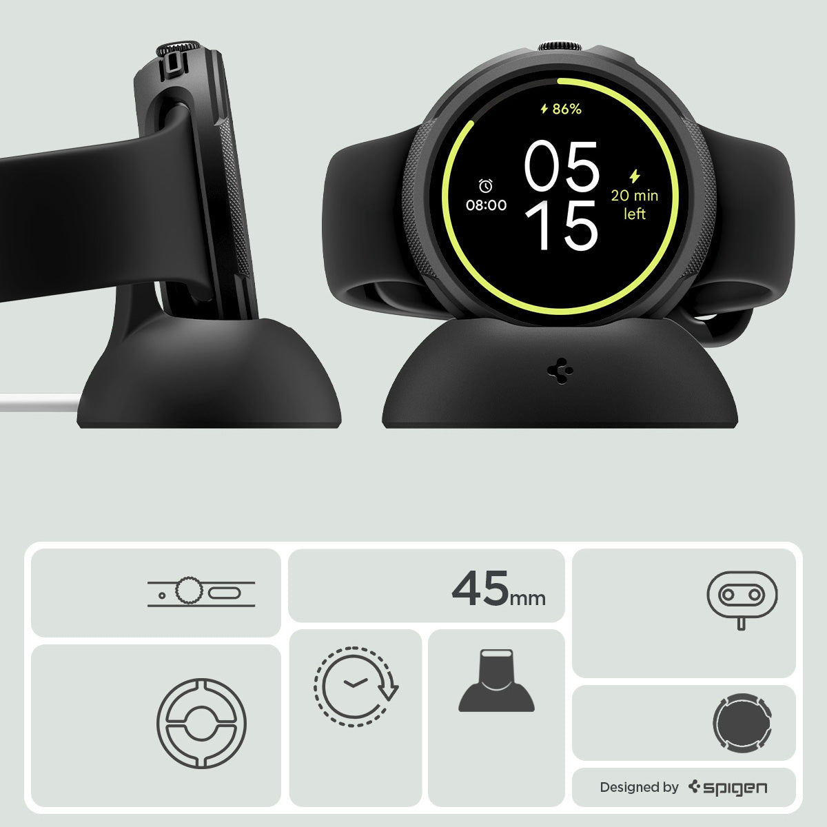 Hülle für Pixel Watch 4 45 mm, Spigen Liquid Air V2, Schwarz