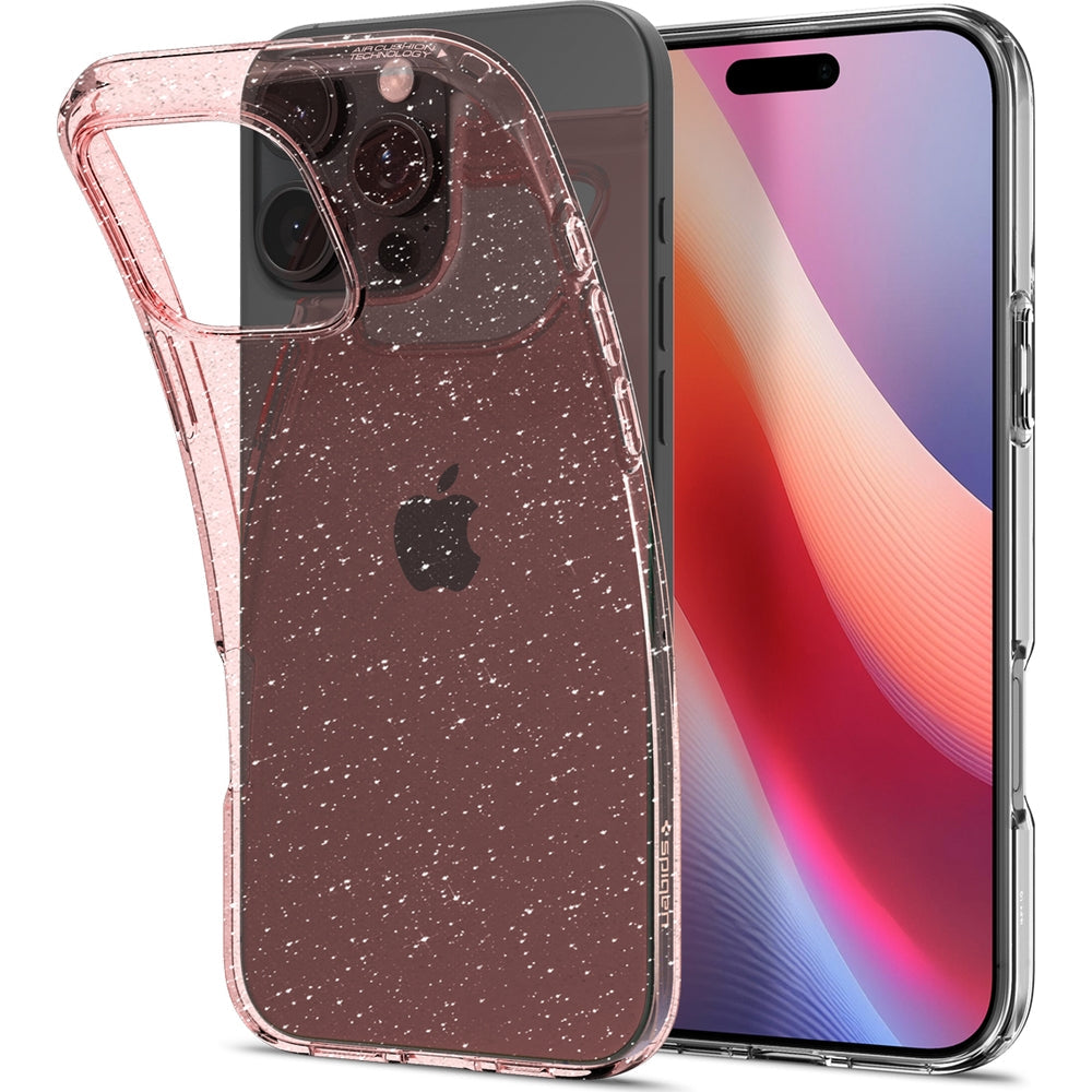Handyhülle für iPhone 16 Pro, Spigen Liquid Crystal Glitter, Rosa mit Glitzer