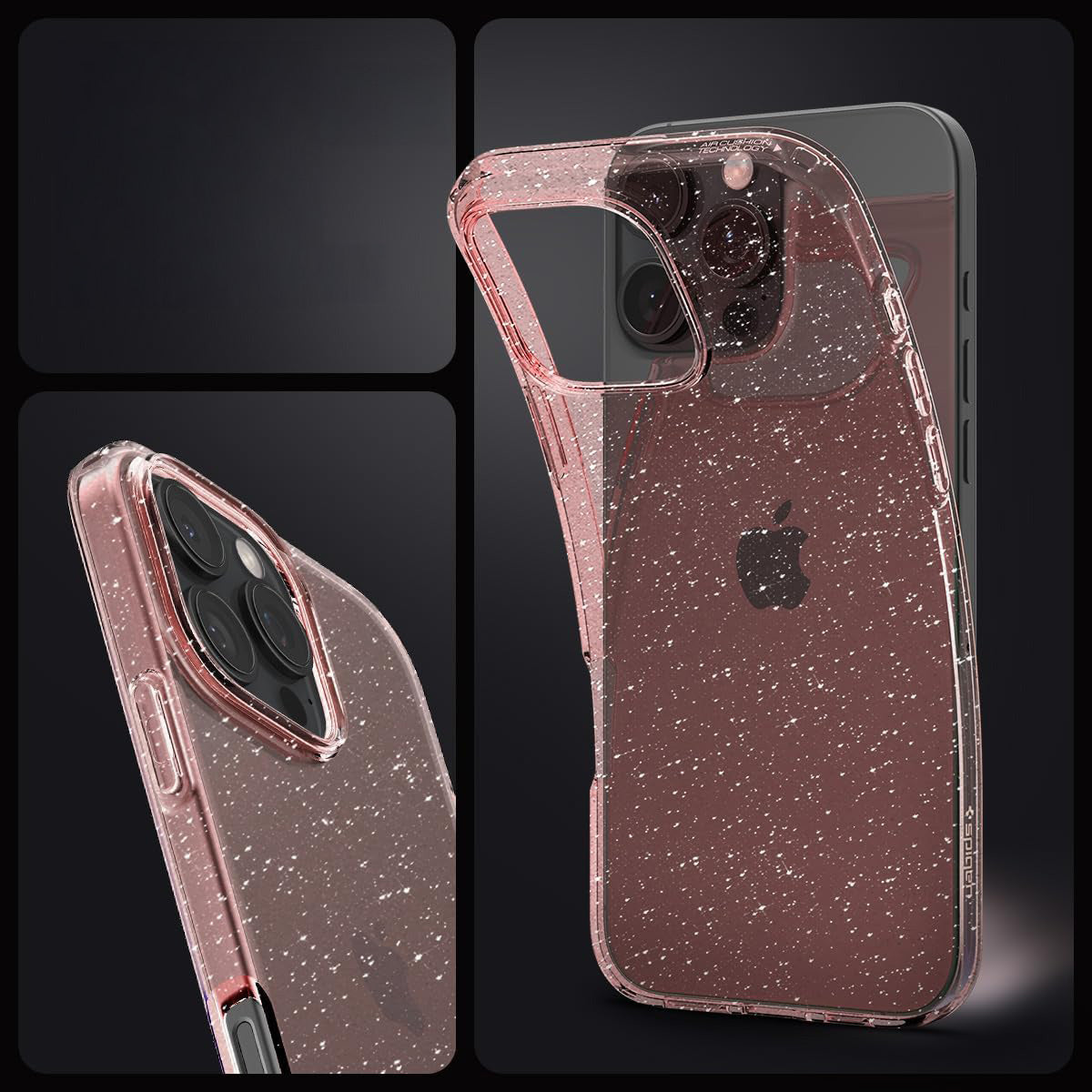 Handyhülle für iPhone 16 Pro, Spigen Liquid Crystal Glitter, Rosa mit Glitzer