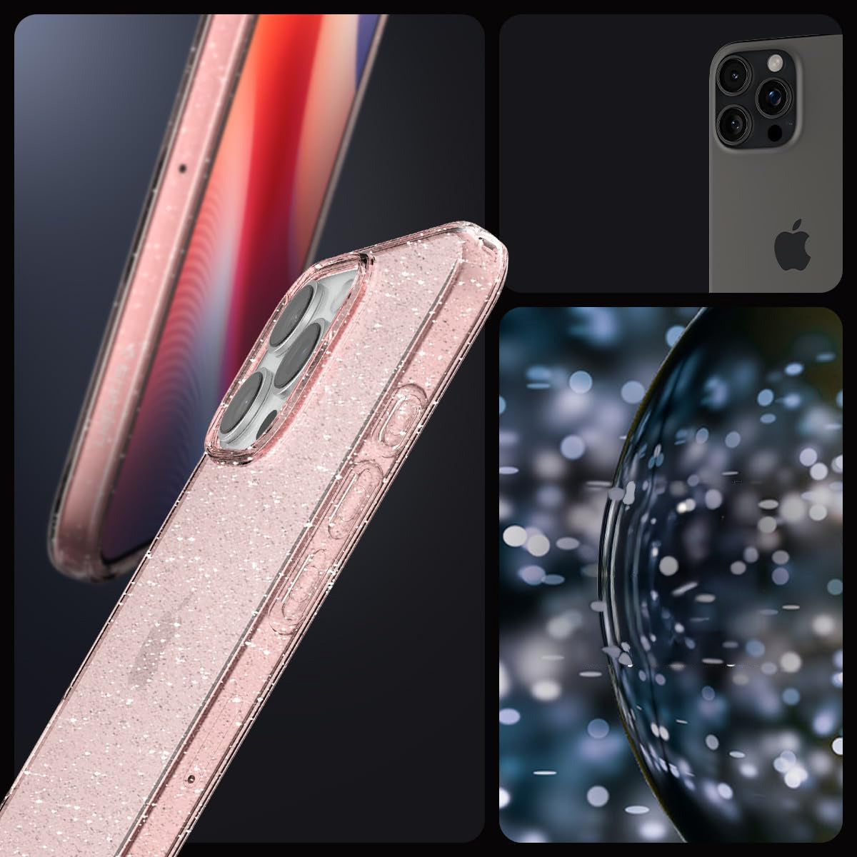 Handyhülle für iPhone 16 Pro, Spigen Liquid Crystal Glitter, Rosa mit Glitzer