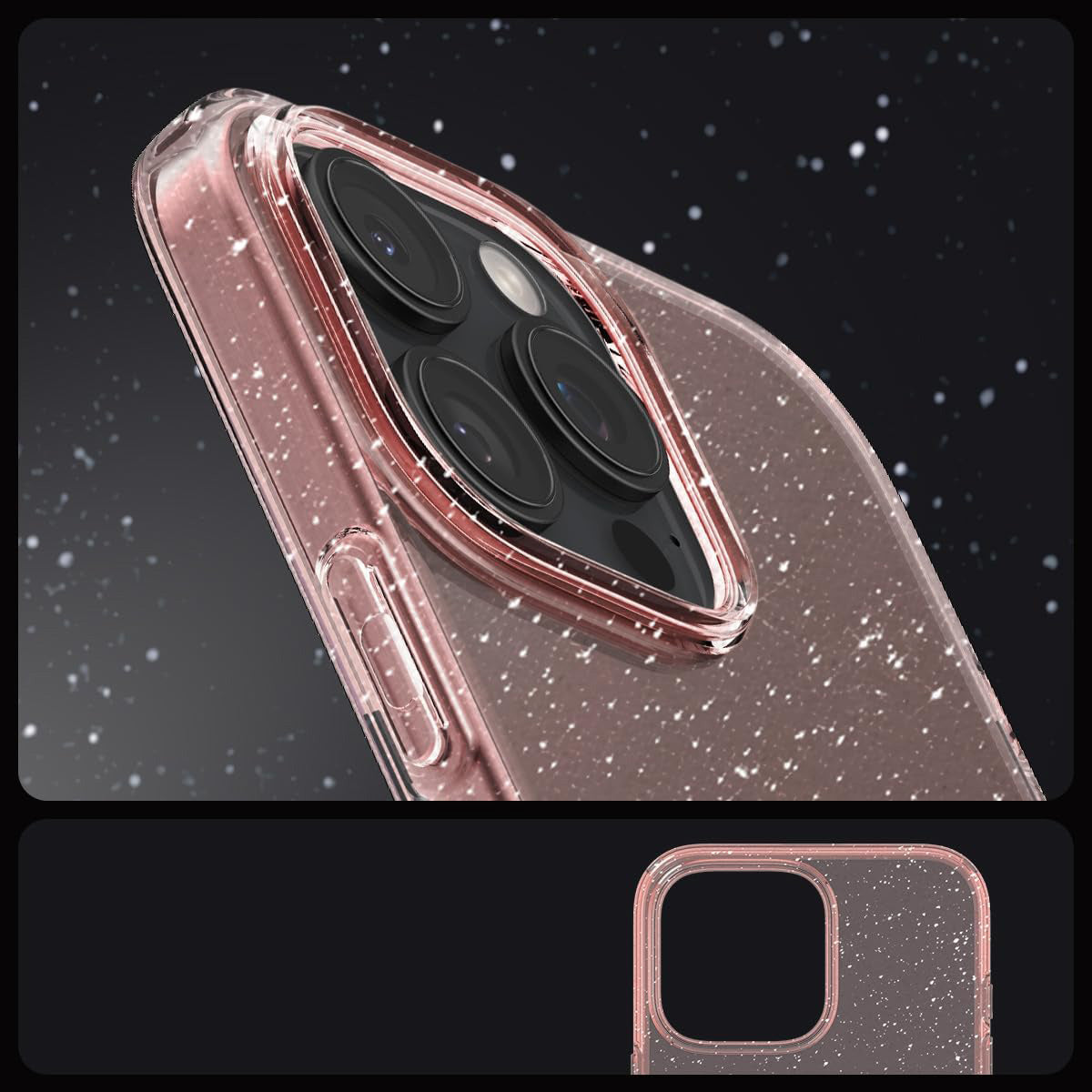 Handyhülle für iPhone 16 Pro, Spigen Liquid Crystal Glitter, Rosa mit Glitzer