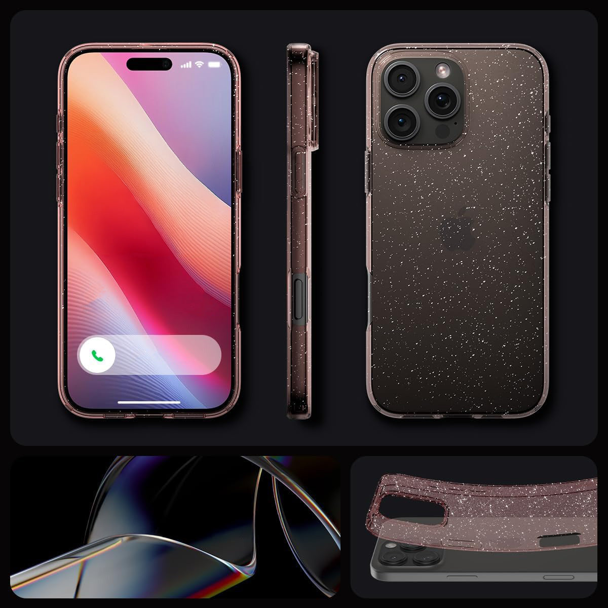 Handyhülle für iPhone 16 Pro, Spigen Liquid Crystal Glitter, Rosa mit Glitzer
