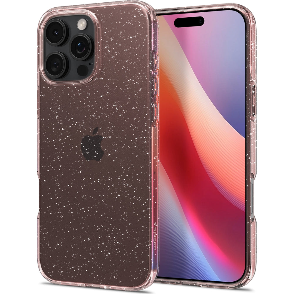 Handyhülle für iPhone 16 Pro, Spigen Liquid Crystal Glitter, Rosa mit Glitzer
