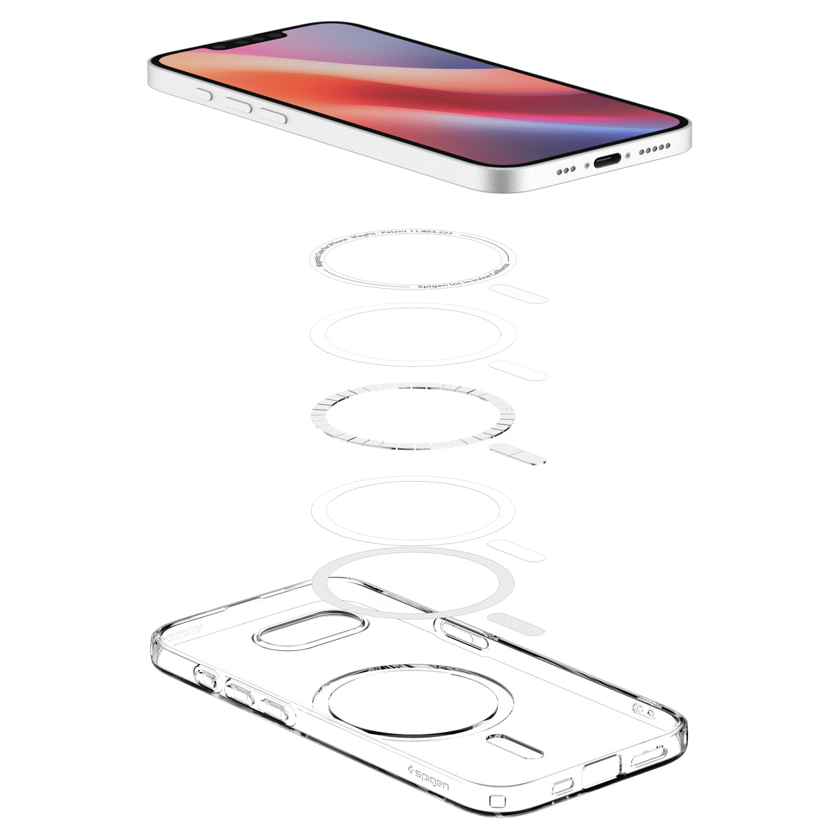 Handyhülle für iPhone 17e / 16e, Spigen Liquid Crystal Mag mit MagSafe, Transparent-Weiß
