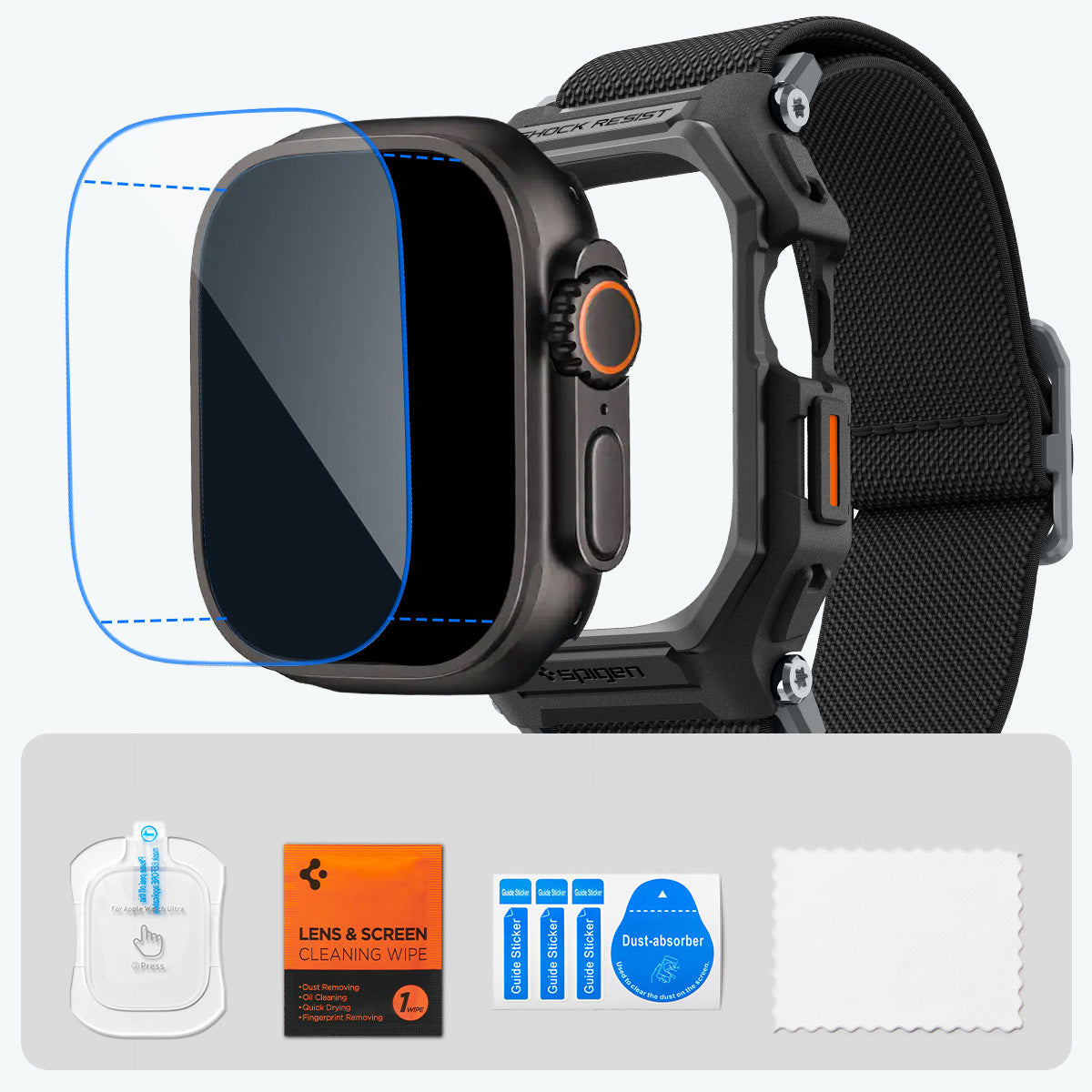 Hülle mit Armband + Glas für Apple Watch Ultra 3 / 2 / 1 (49 mm), Spigen Lite Fit Pro SP, Schwarz
