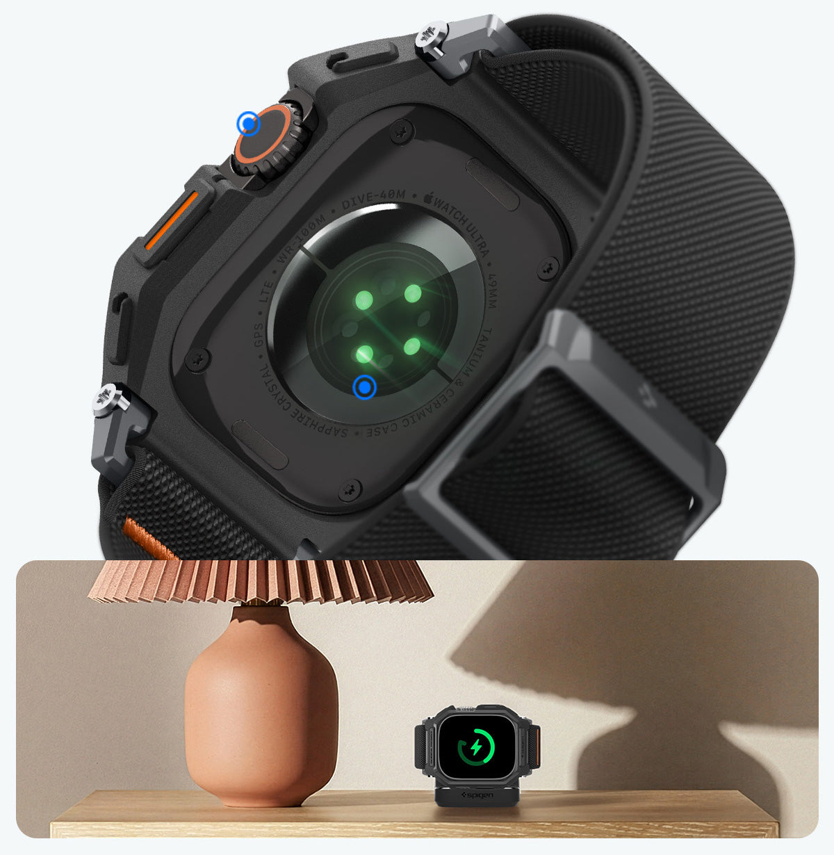 Hülle mit Armband + Glas für Apple Watch Ultra 3 / 2 / 1 (49 mm), Spigen Lite Fit Pro SP, Schwarz