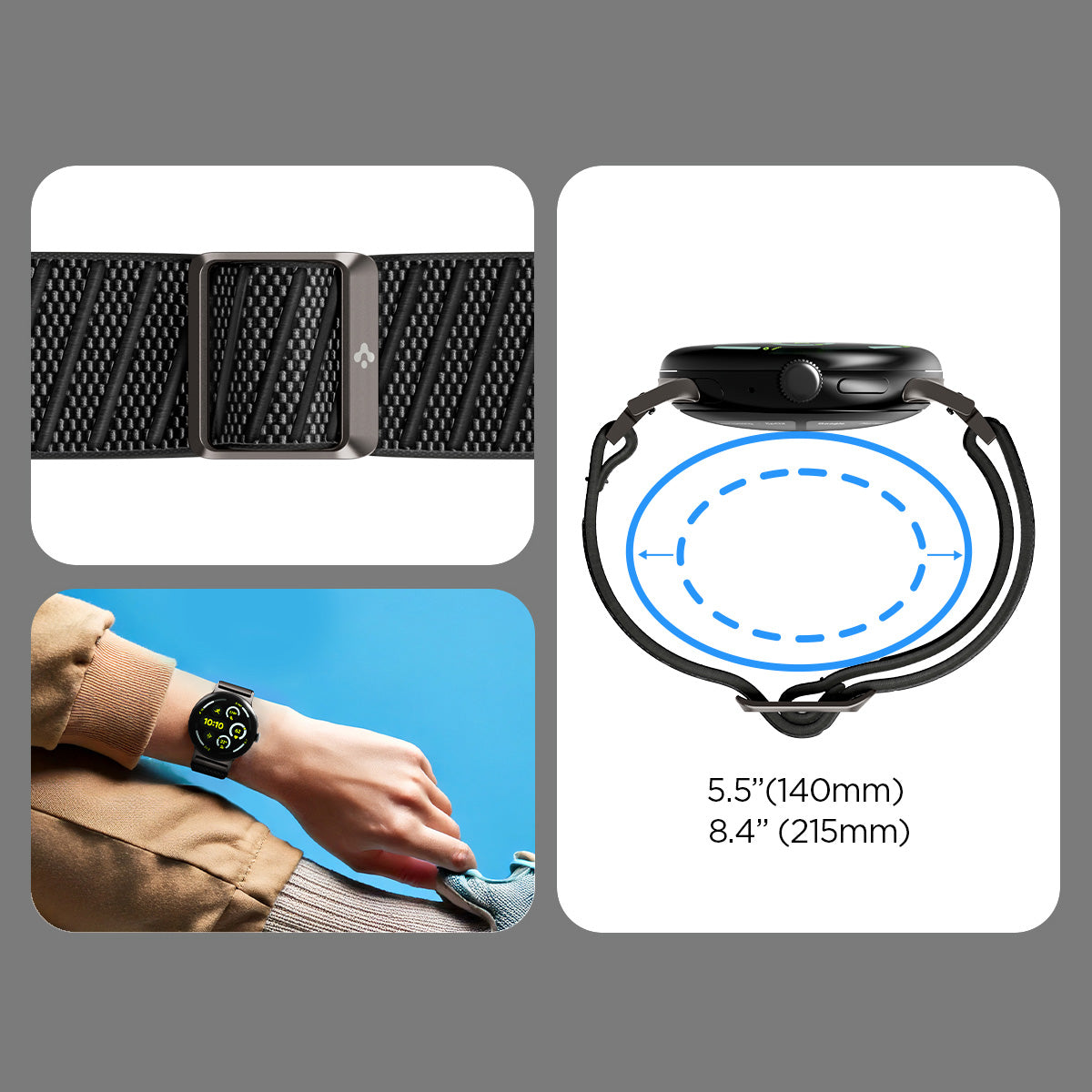 Armband für Pixel Watch 4 / 3 / 2 / 1 41 mm, Spigen Lite Fit X, Schwarz