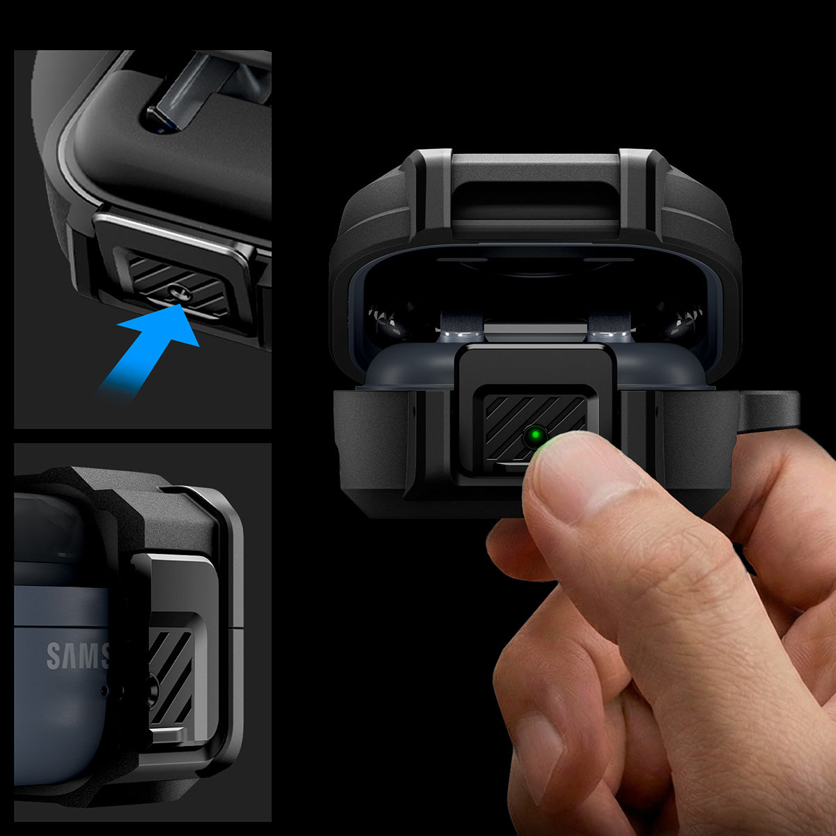 Hülle für Galaxy Buds 4 / 4 Pro, Spigen Lock Fit, Matt Schwarz
