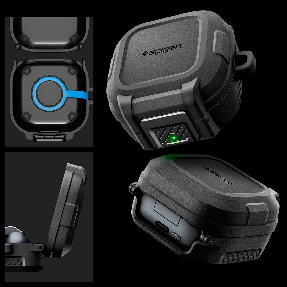 Hülle für Galaxy Buds 4 / 4 Pro, Spigen Lock Fit, Matt Schwarz