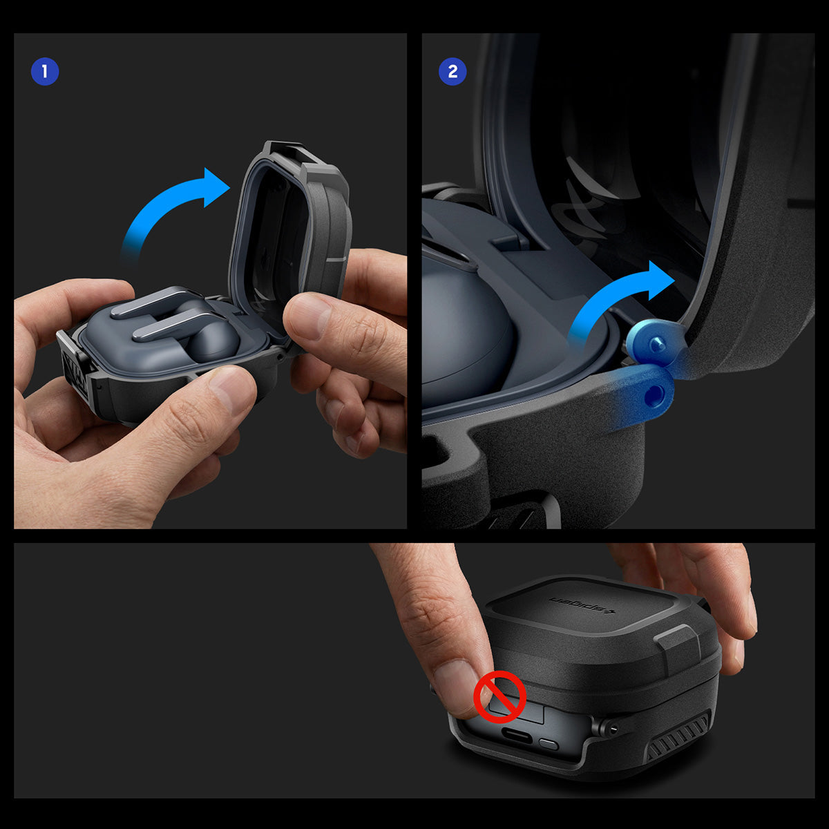 Hülle für Galaxy Buds 4 / 4 Pro, Spigen Lock Fit, Matt Schwarz