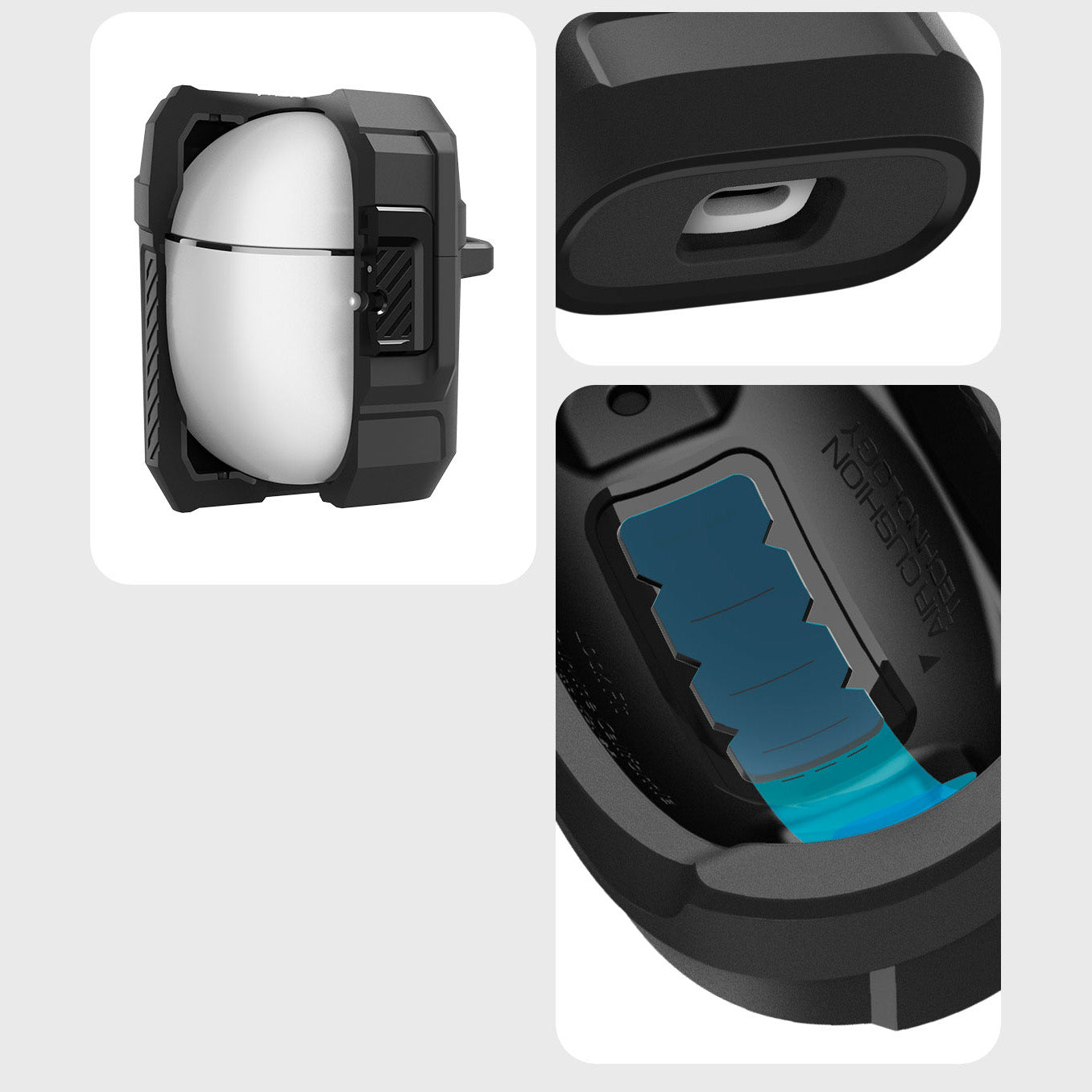 Hülle für Google Pixel Buds 2a, Spigen Lock Fit, Matt Schwarz