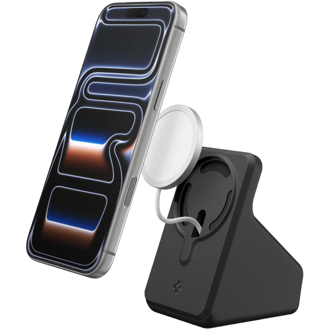 Ladestation für Qi2 25W Ladegeräte, Spigen MagSafe Charger Stand, Schwarz