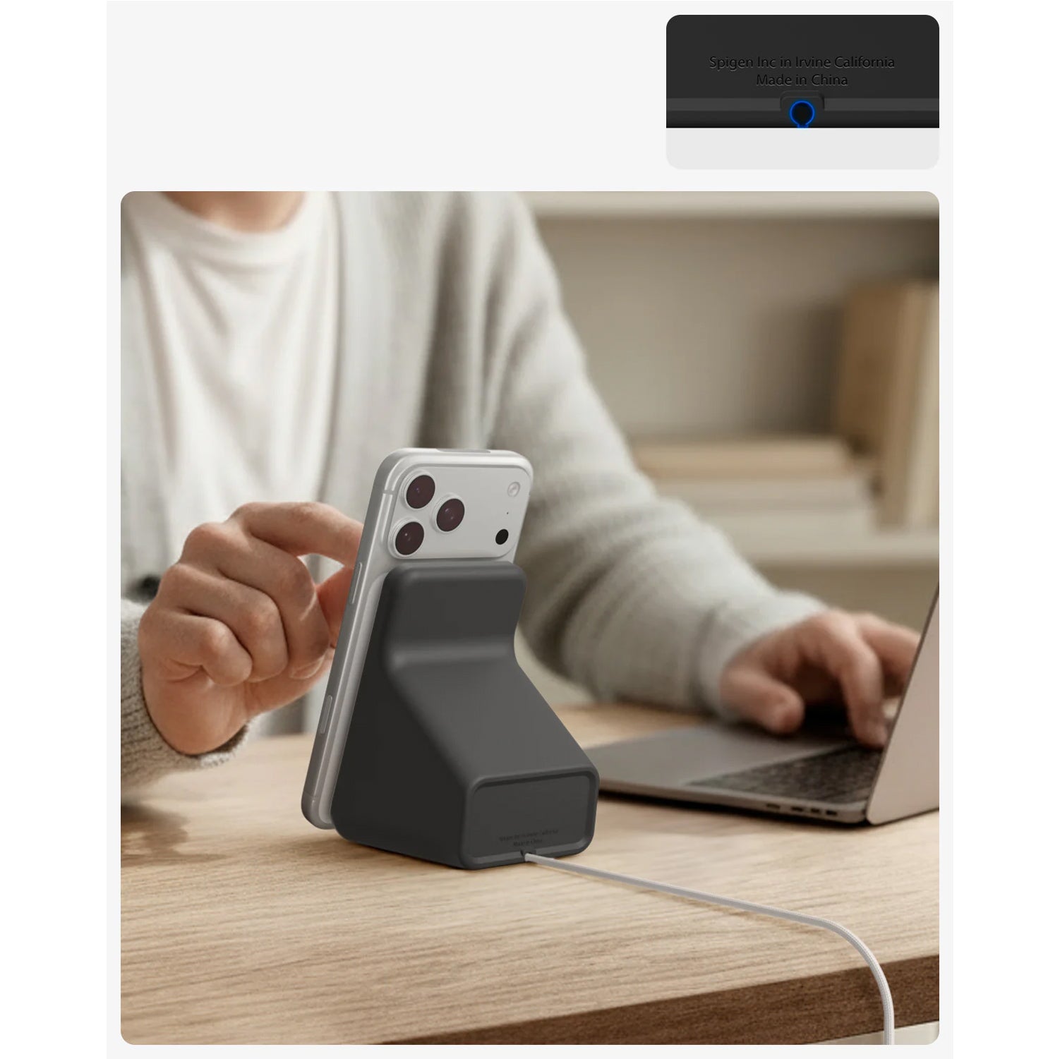 Ladestation für Qi2 25W Ladegeräte, Spigen MagSafe Charger Stand, Schwarz