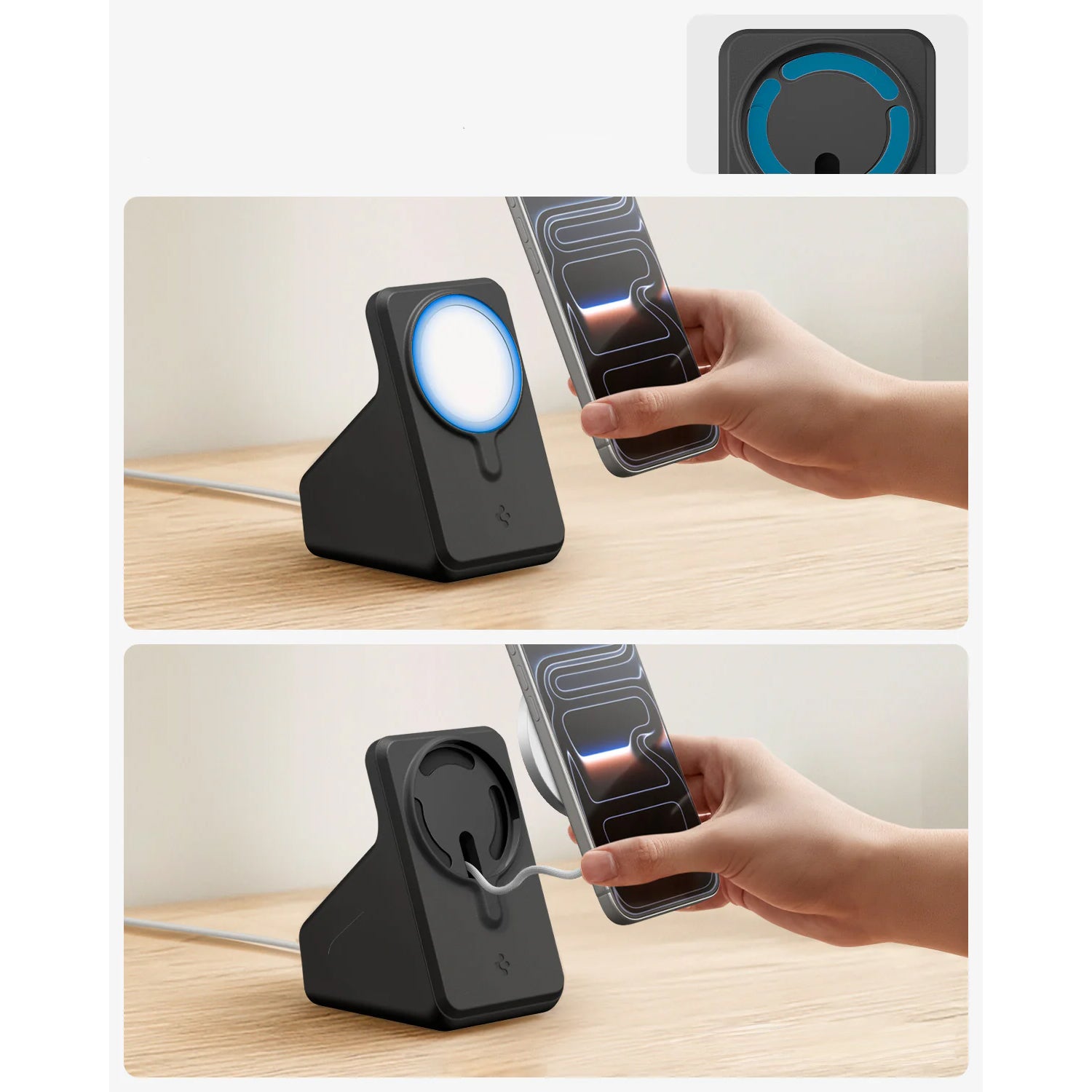 Ladestation für Qi2 25W Ladegeräte, Spigen MagSafe Charger Stand, Schwarz