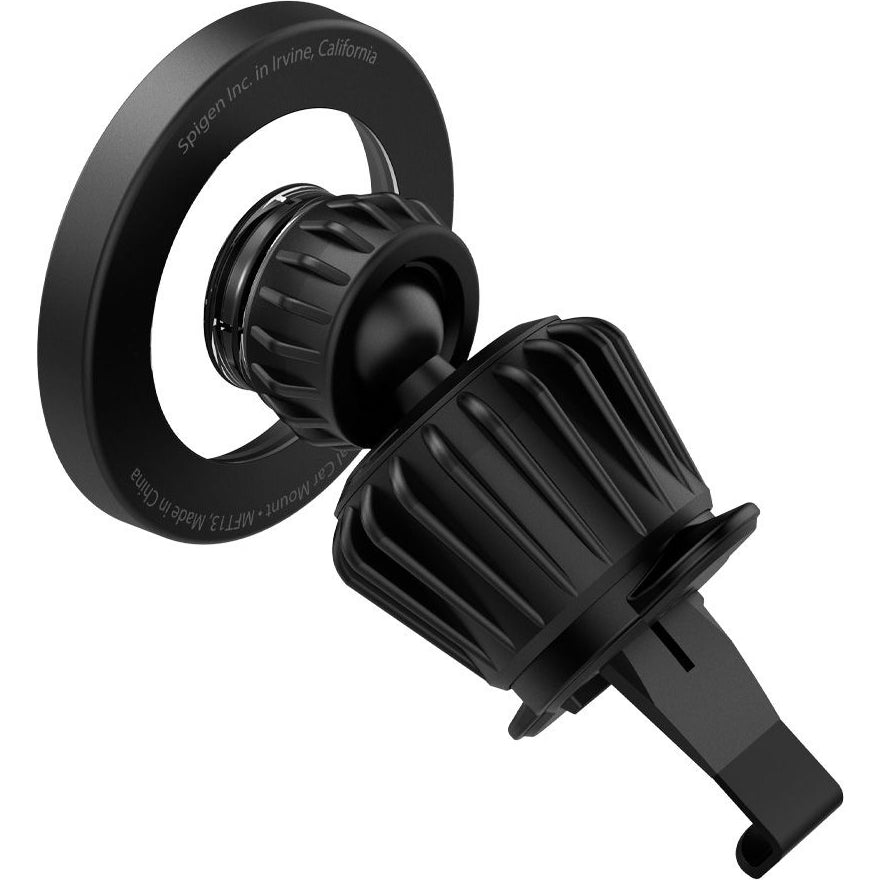 Magnetische Autohalterung für Handy zur Befestigung am Armaturenbrett oder Lüftungsgitter für MagSafe Spigen MFT13 Magnetic Car Mount mit Magnetplatte, Grau-Schwarz