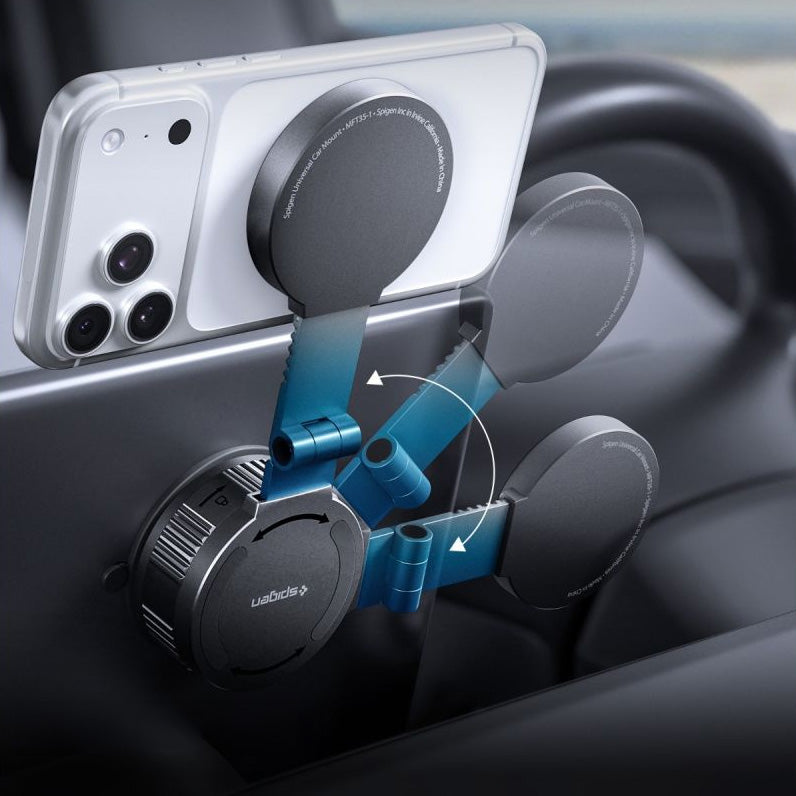 Magnetische Autohalterung für MagSafe, für Armaturenbrett, Windschutzscheibe oder Fahrzeugdisplay, Spigen MFT35-1 Magnetic, Schwarz
