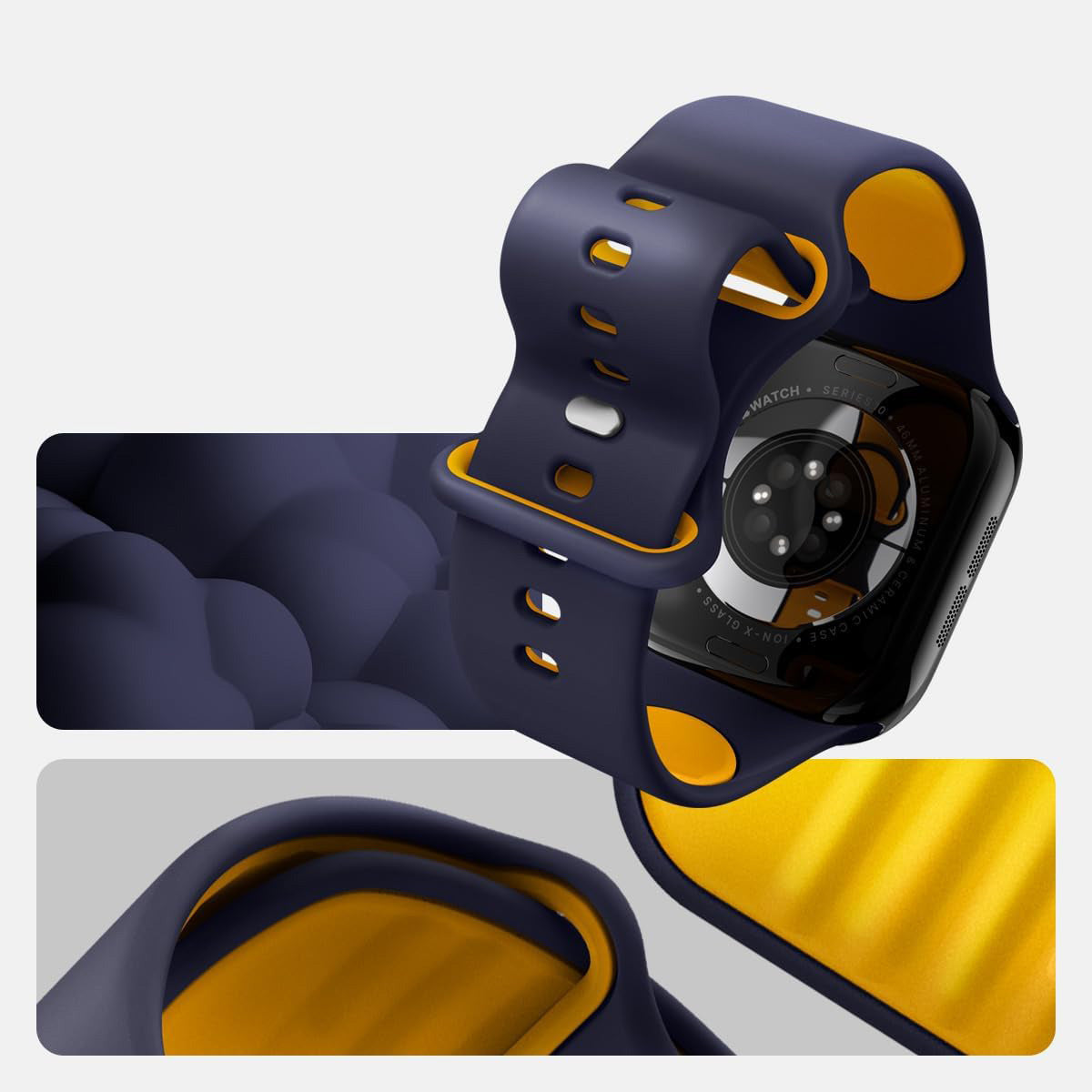 Armband für Apple Watch 49/46/45/44 mm, Spigen Nano Pop, Dunkelblau-Gelb