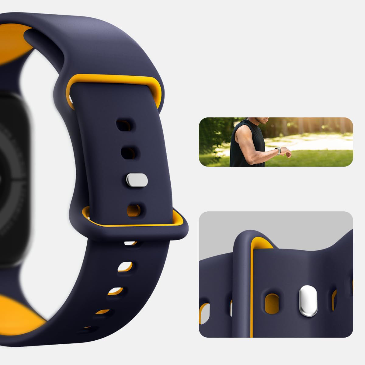 Armband für Apple Watch 49/46/45/44 mm, Spigen Nano Pop, Dunkelblau-Gelb