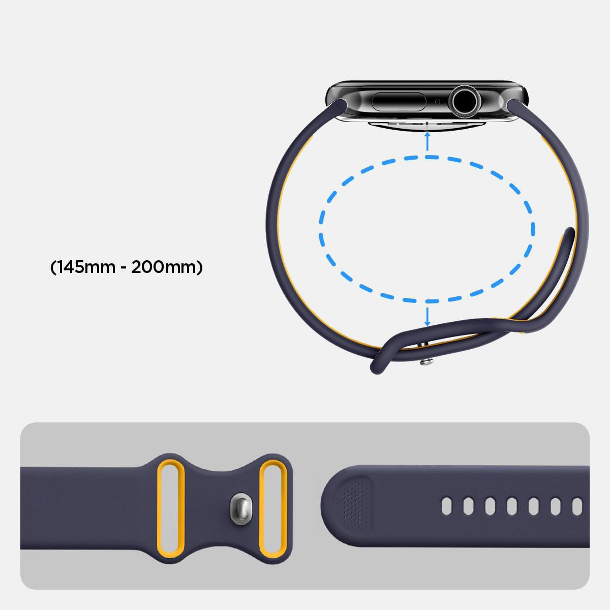 Armband für Apple Watch 49/46/45/44 mm, Spigen Nano Pop, Dunkelblau-Gelb