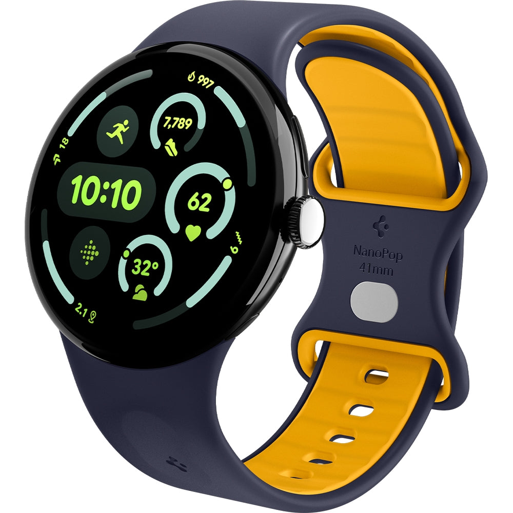Armband für Pixel Watch 4/3/2/1 (41 mm), Spigen Nano Pop, Dunkelblau-Gelb