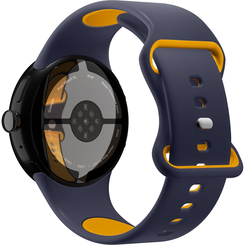 Armband für Pixel Watch 4/3/2/1 (41 mm), Spigen Nano Pop, Dunkelblau-Gelb