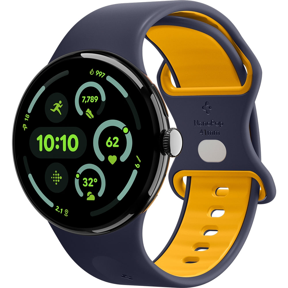 Armband für Pixel Watch 4/3/2/1 (41 mm), Spigen Nano Pop, Dunkelblau-Gelb