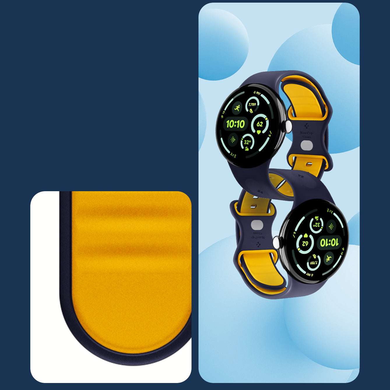 Armband für Pixel Watch 4/3/2/1 (41 mm), Spigen Nano Pop, Dunkelblau-Gelb