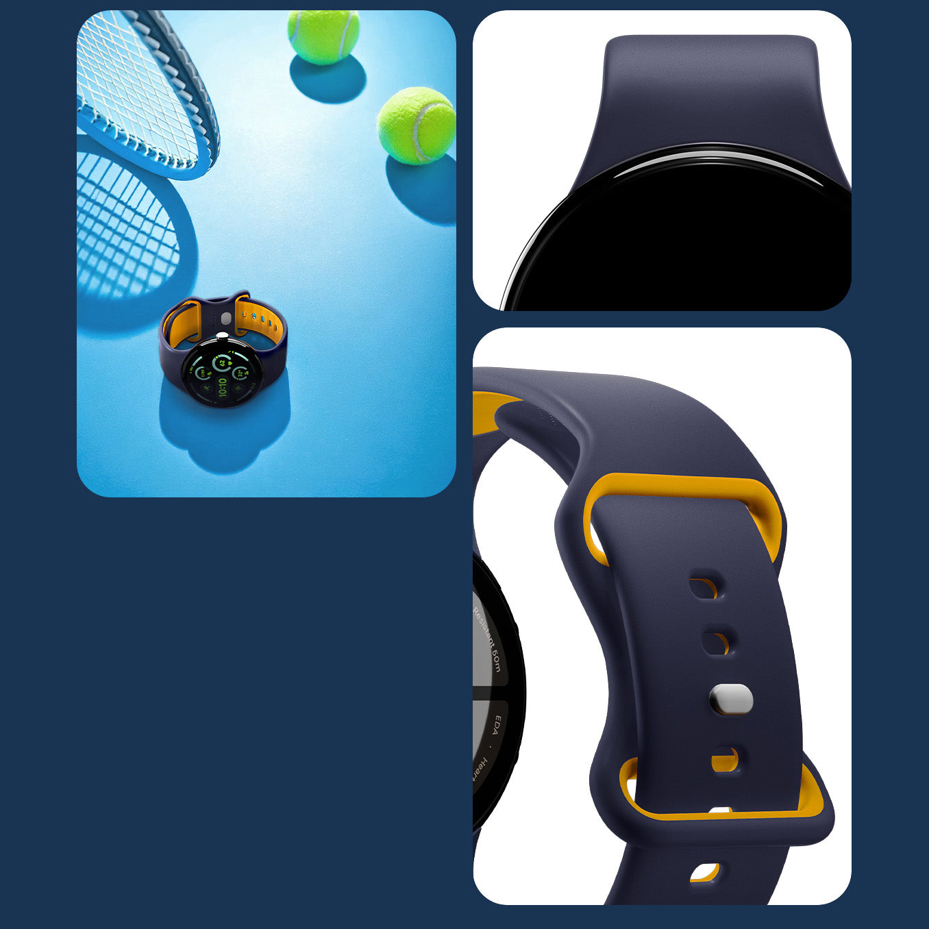 Armband für Pixel Watch 4/3/2/1 (41 mm), Spigen Nano Pop, Dunkelblau-Gelb