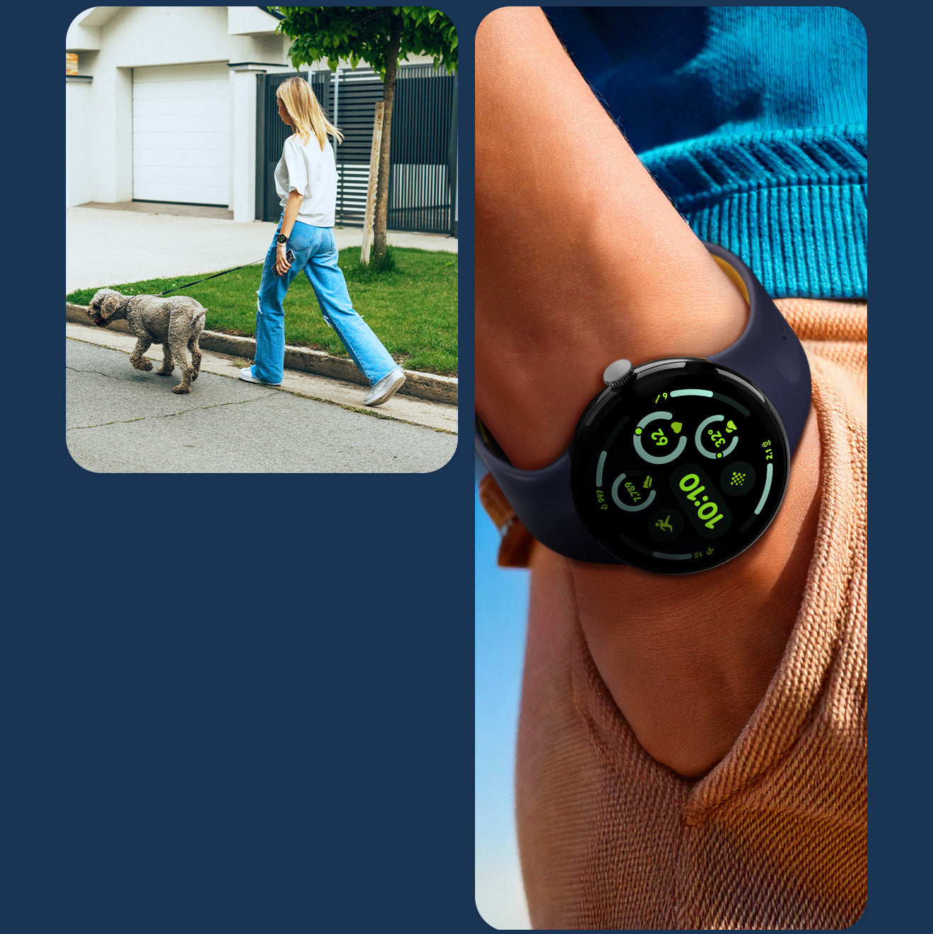 Armband für Pixel Watch 4/3/2/1 (41 mm), Spigen Nano Pop, Dunkelblau-Gelb