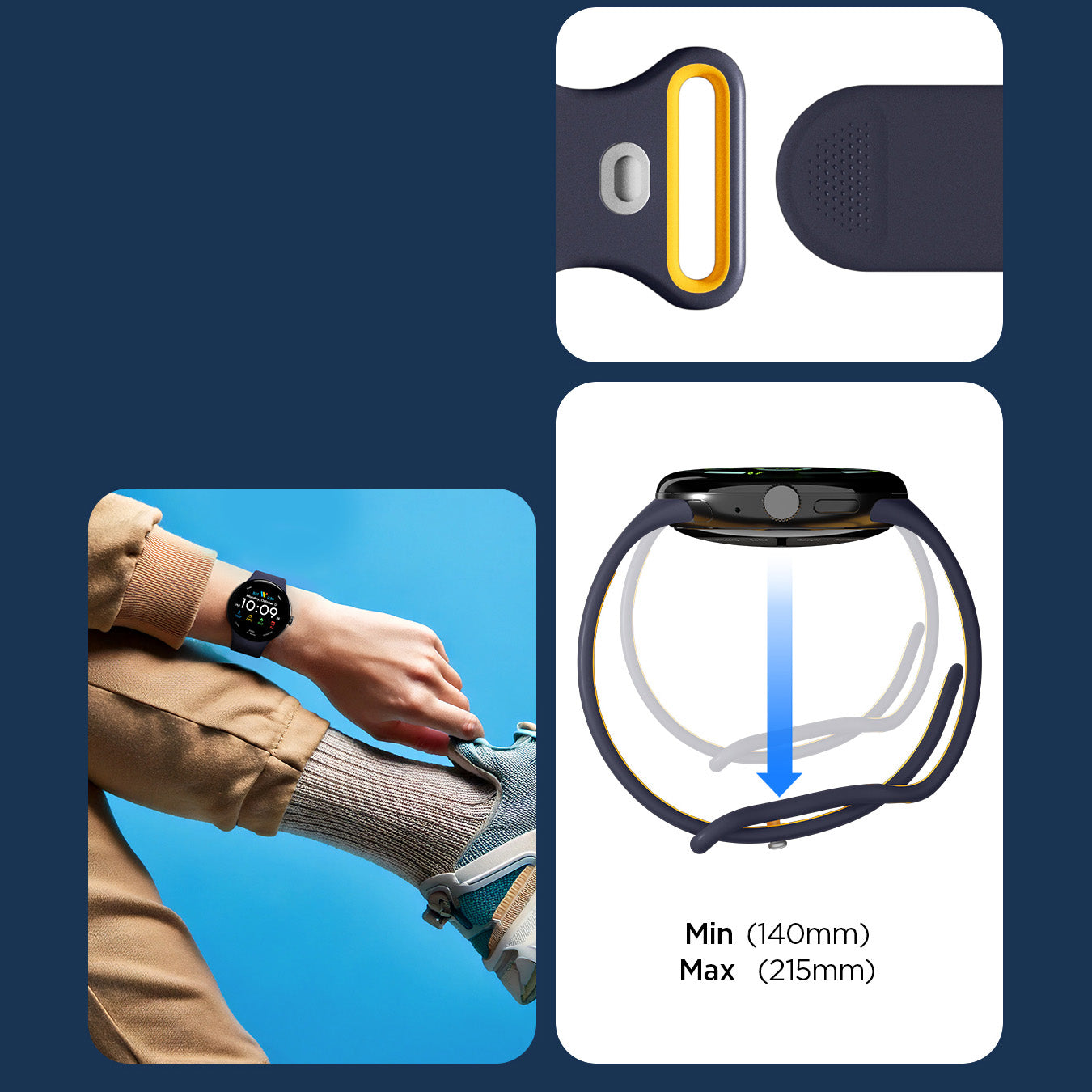 Armband für Pixel Watch 4/3/2/1 (41 mm), Spigen Nano Pop, Dunkelblau-Gelb