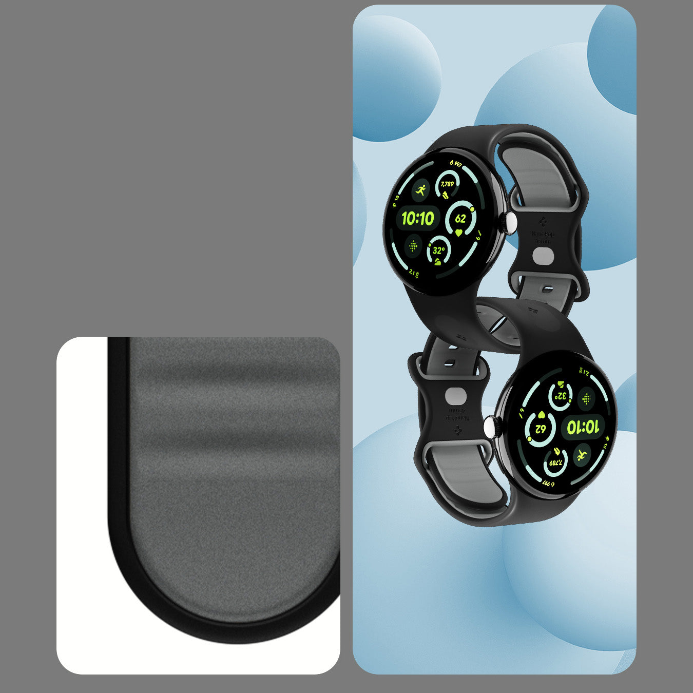 Armband für Pixel Watch 4/3 (45 mm), Spigen Nano Pop, Schwarz-Grau