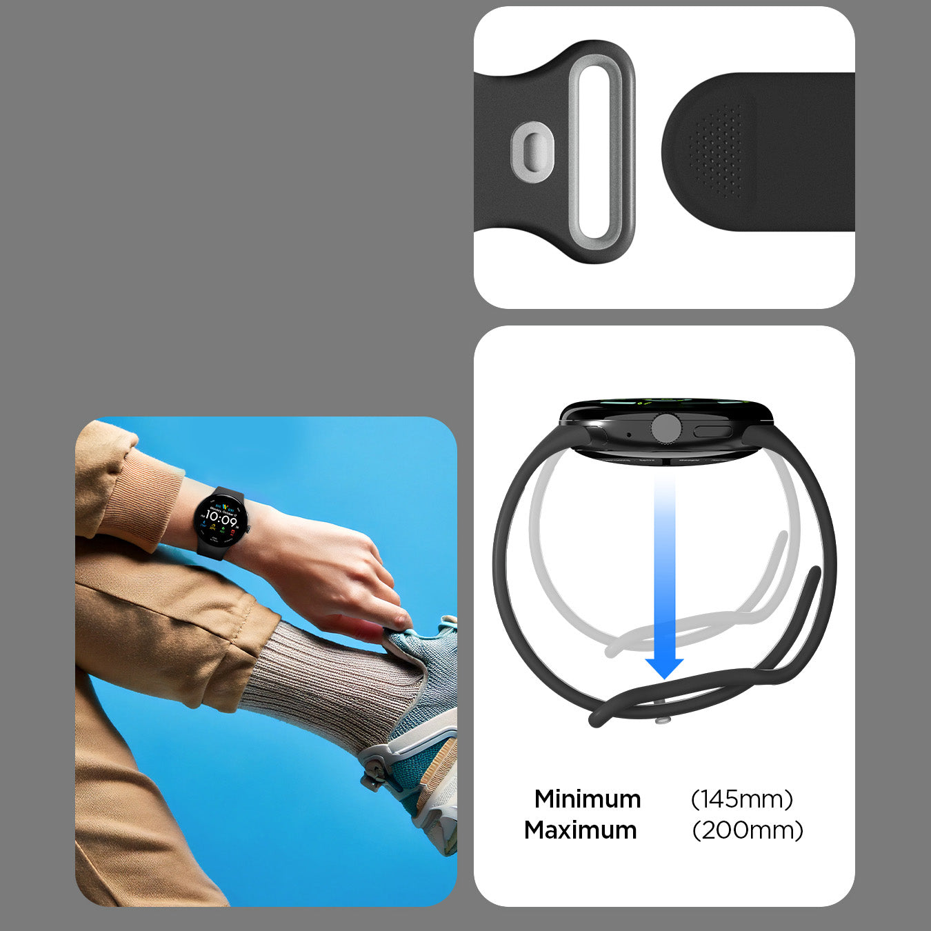 Armband für Pixel Watch 4/3 (45 mm), Spigen Nano Pop, Schwarz-Grau