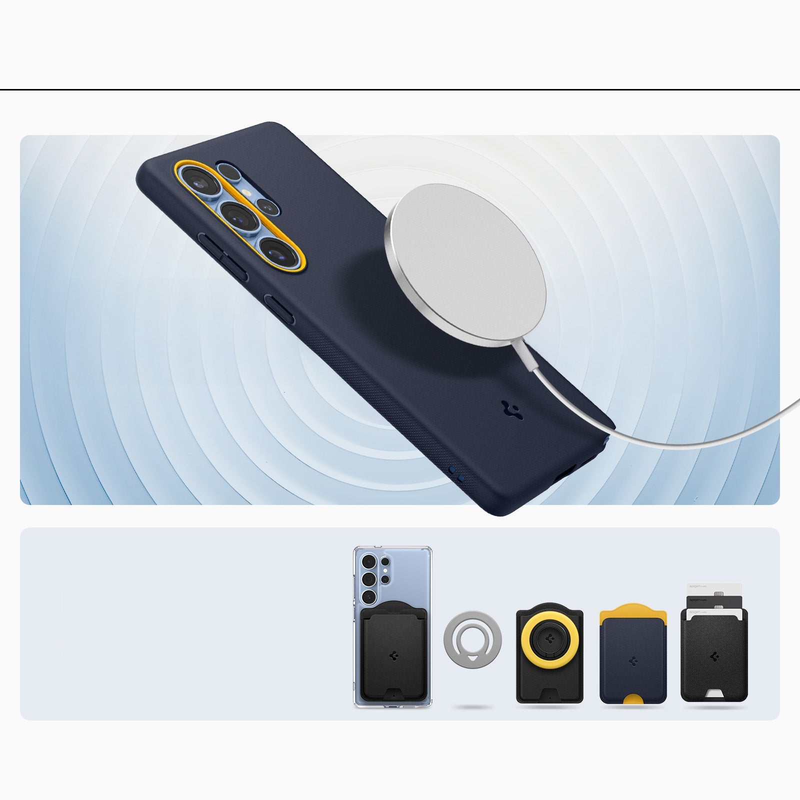Handyhülle für Galaxy S25 Ultra, Spigen Nano Pop Mag mit MagSafe, Dunkelblau und Gelb