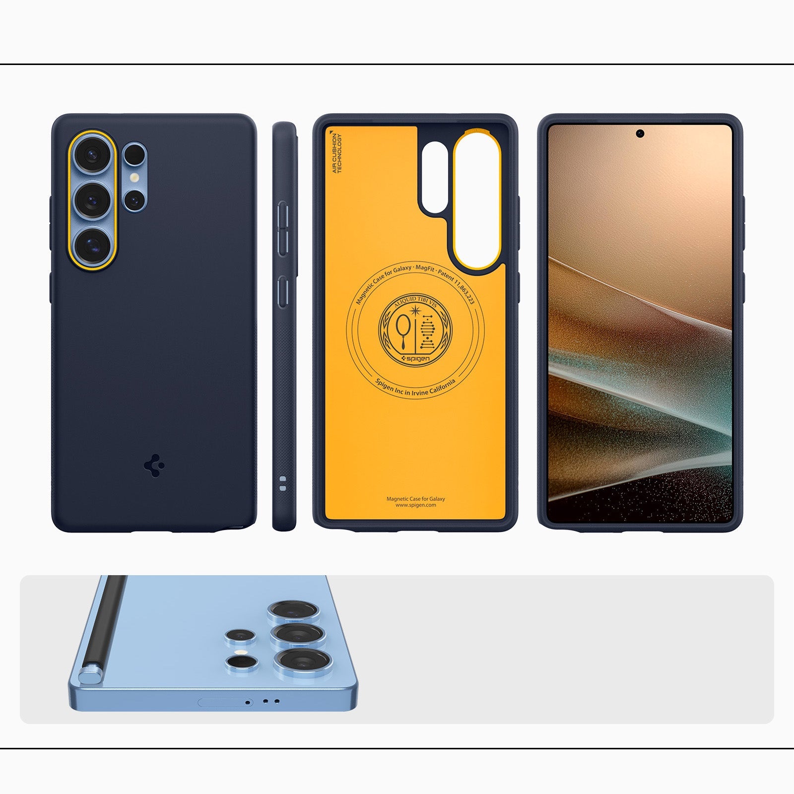 Handyhülle für Galaxy S25 Ultra, Spigen Nano Pop Mag mit MagSafe, Dunkelblau und Gelb