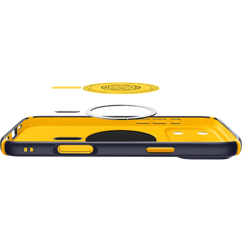 Handyhülle für iPhone 17 Pro, Spigen Nano Pop Hybrid Mag mit MagSafe, Dunkelblau-Gelb