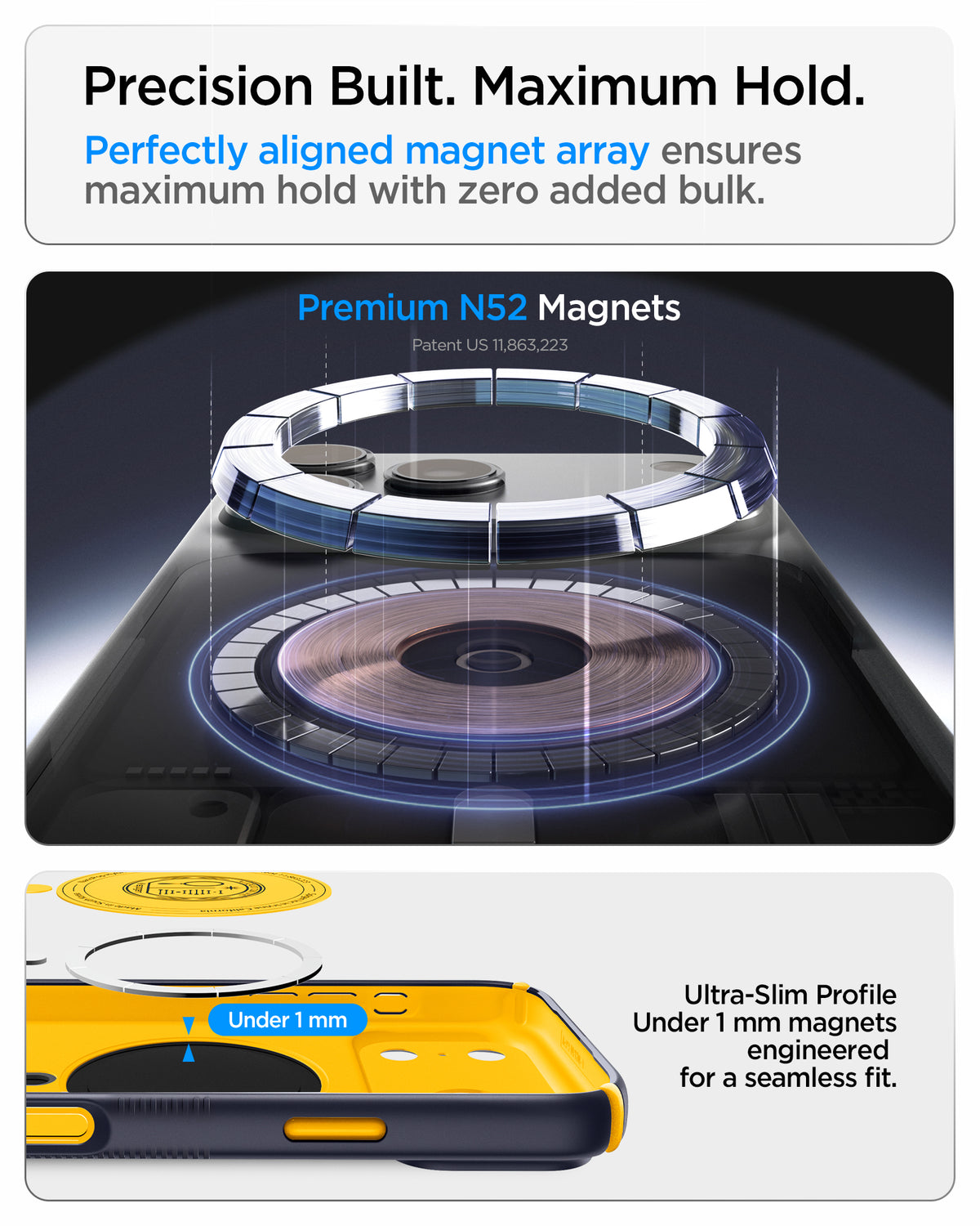 Handyhülle für iPhone 18 Pro, Spigen Nano Pop Hybrid Mag mit MagSafe, Dunkelblau-Gelb (4/15)