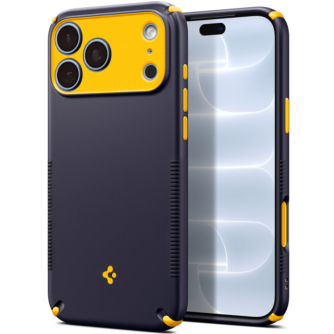 Handyhülle für iPhone 18 Pro Max, Spigen Nano Pop Hybrid Mag mit MagSafe, Dunkelblau-Gelb (16/16)