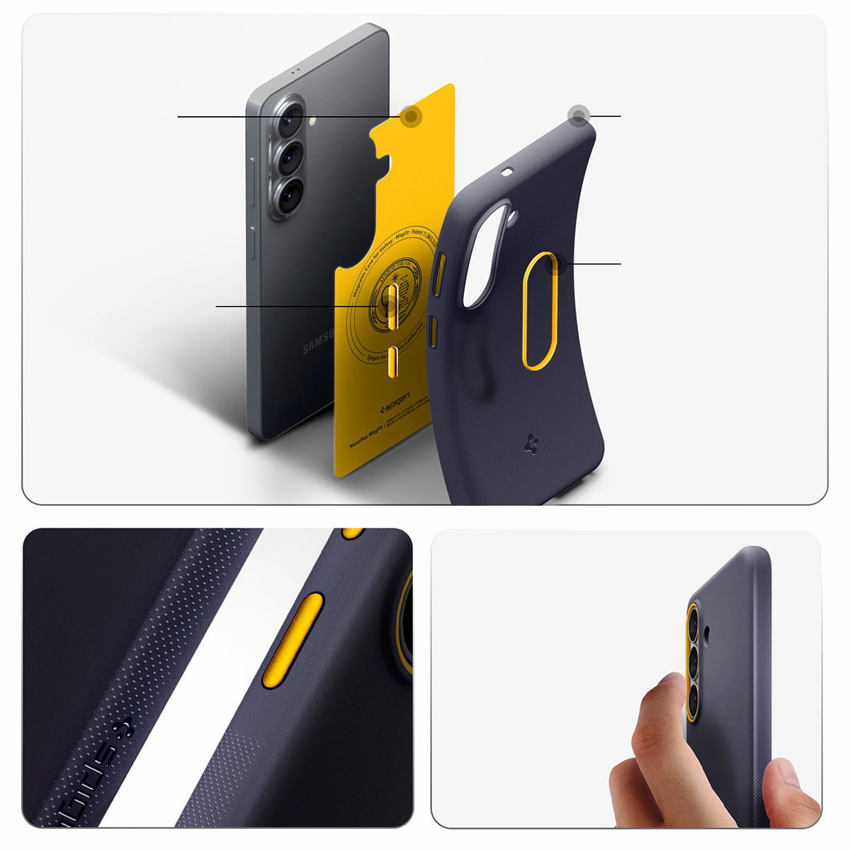 Handyhülle für Galaxy S26, Spigen Nano Pop Mag mit MagSafe, Dunkelblau und Gelb