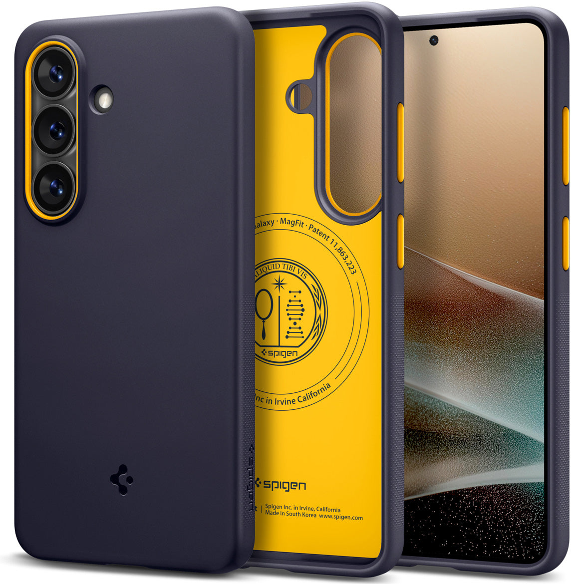 Handyhülle für Galaxy S26, Spigen Nano Pop Mag mit MagSafe, Dunkelblau und Gelb
