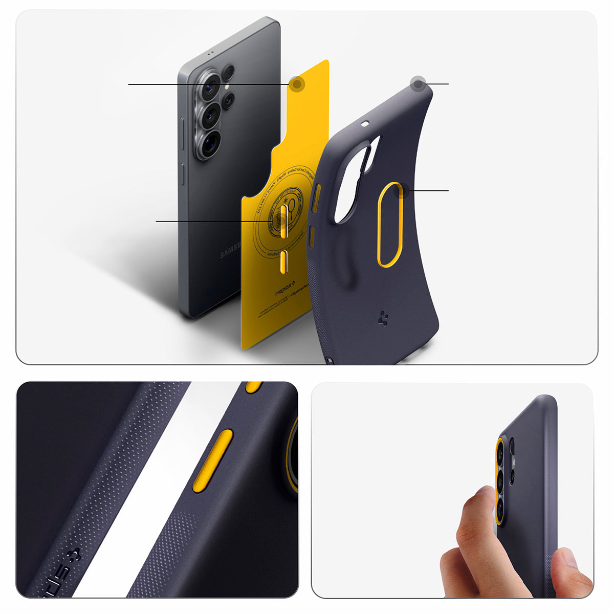 Handyhülle für Galaxy S26 Ultra, Spigen Nano Pop Mag mit MagSafe, Dunkelblau-Gelb