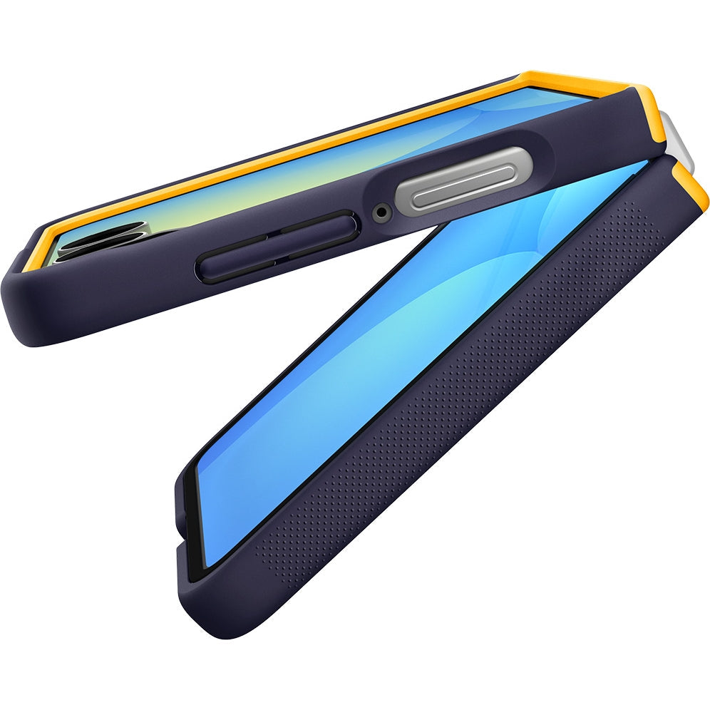 Handyhülle für Galaxy Z Flip7, Spigen Nano Pop Mag mit MagSafe, Dunkelblau und Gelb