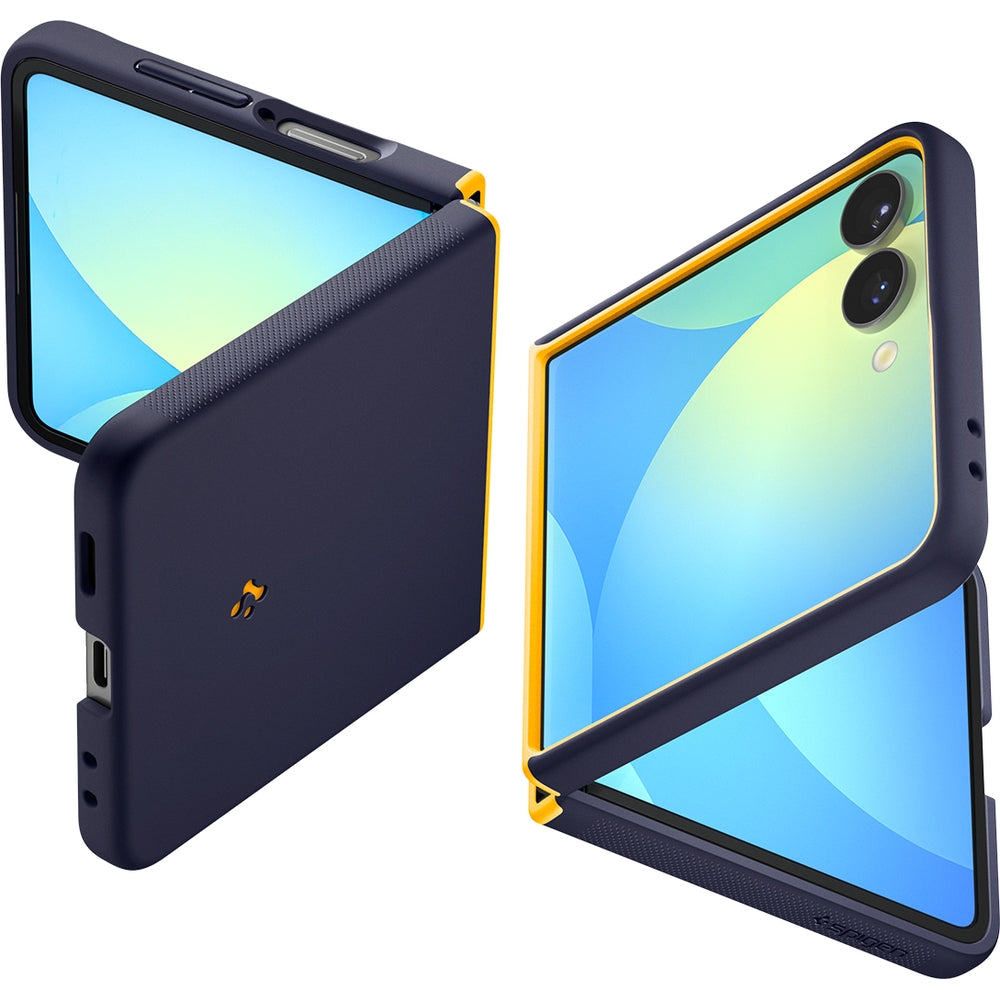 Handyhülle für Galaxy Z Flip7, Spigen Nano Pop Mag mit MagSafe, Dunkelblau und Gelb