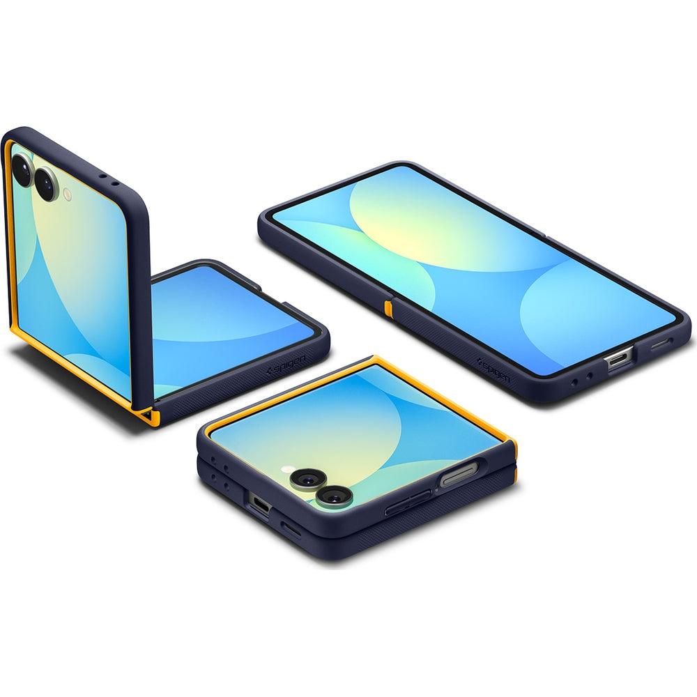 Handyhülle für Galaxy Z Flip7, Spigen Nano Pop Mag mit MagSafe, Dunkelblau und Gelb