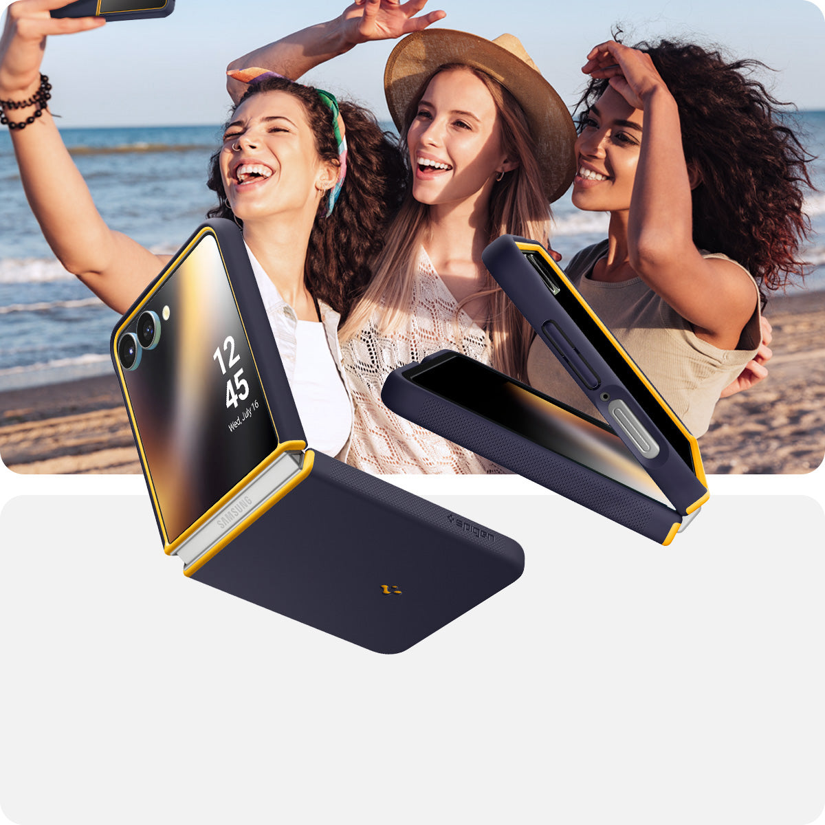 Handyhülle für Galaxy Z Flip7, Spigen Nano Pop Mag mit MagSafe, Dunkelblau und Gelb
