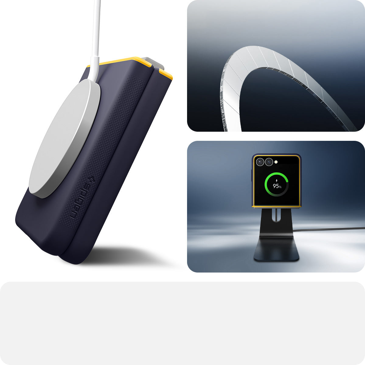 Handyhülle für Galaxy Z Flip7, Spigen Nano Pop Mag mit MagSafe, Dunkelblau und Gelb