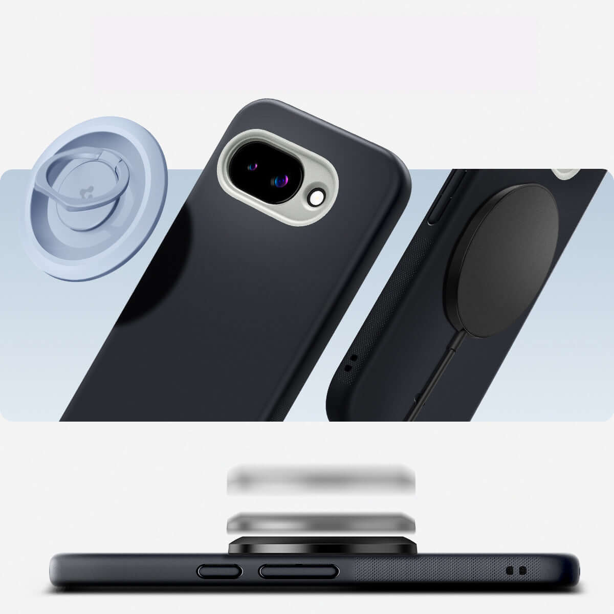 Handyhülle für Google Pixel 9a, Spigen Nano Pop Mag mit MagSafe, Schwarz-Grau