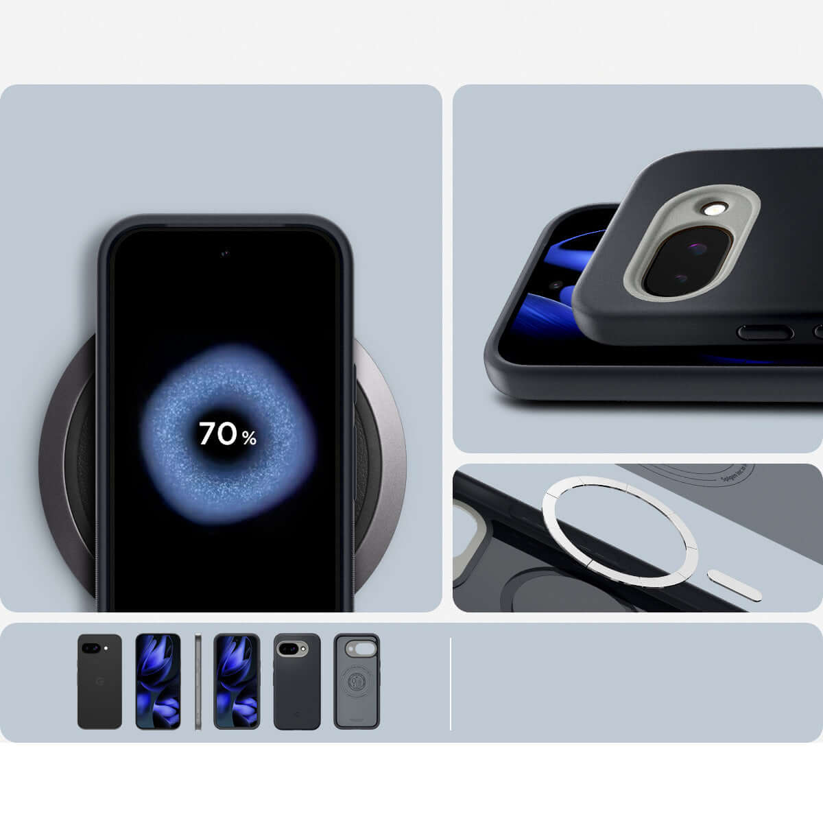 Handyhülle für Google Pixel 9a, Spigen Nano Pop Mag mit MagSafe, Schwarz-Grau
