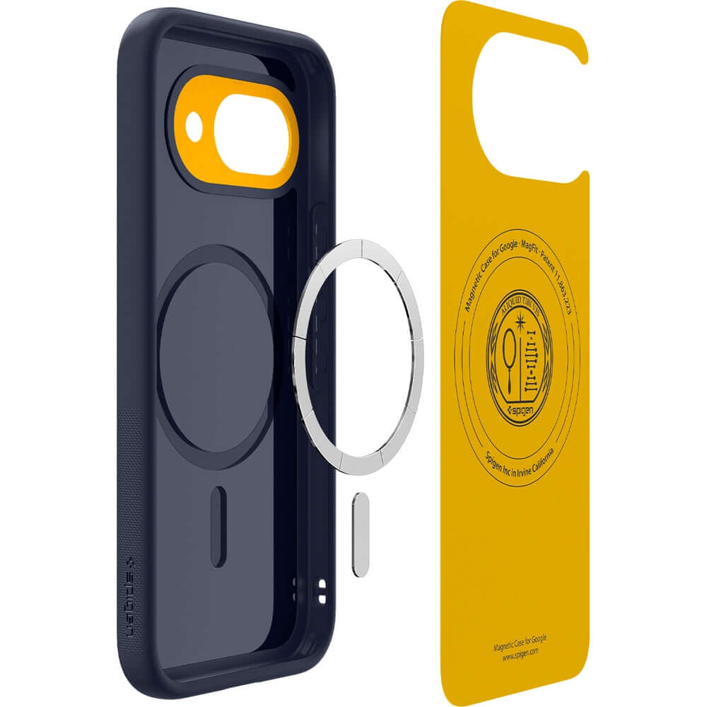 Handyhülle für Google Pixel 9a, Spigen Nano Pop Mag mit MagSafe, Dunkelblau-Gelb