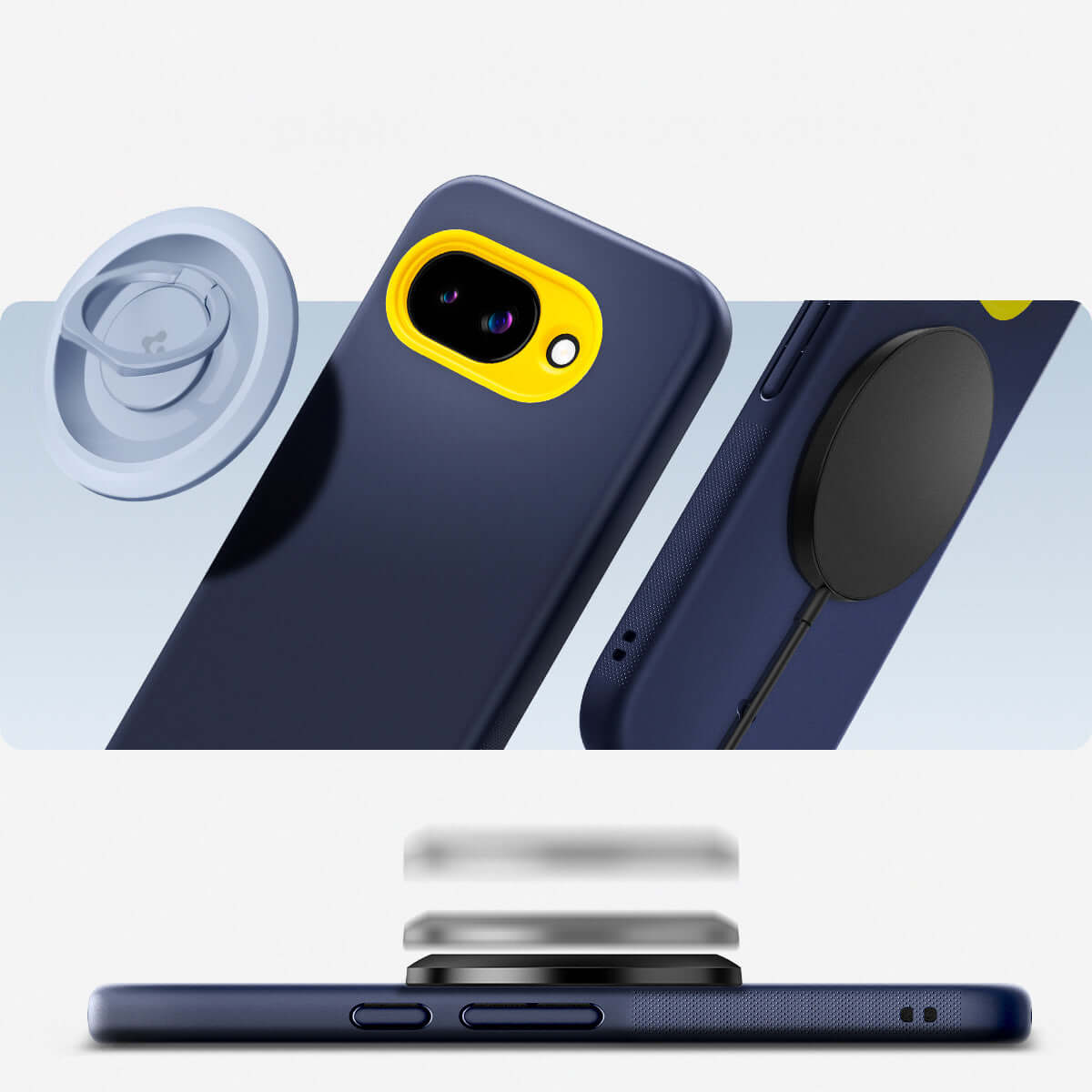 Handyhülle für Google Pixel 9a, Spigen Nano Pop Mag mit MagSafe, Dunkelblau-Gelb