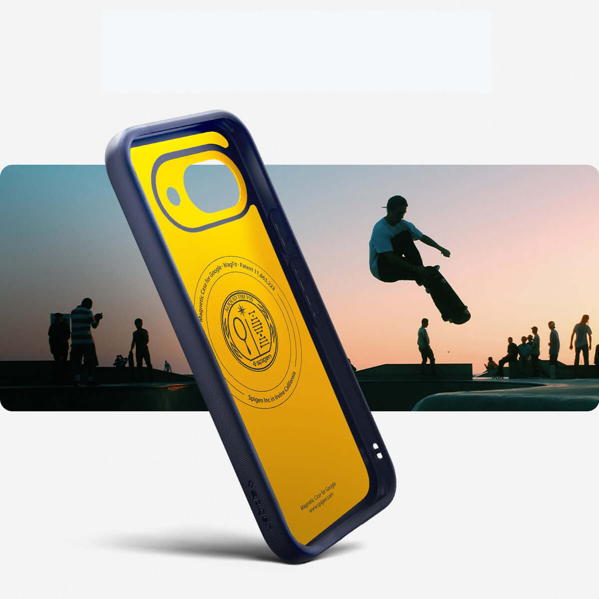 Handyhülle für Google Pixel 9a, Spigen Nano Pop Mag mit MagSafe, Dunkelblau-Gelb